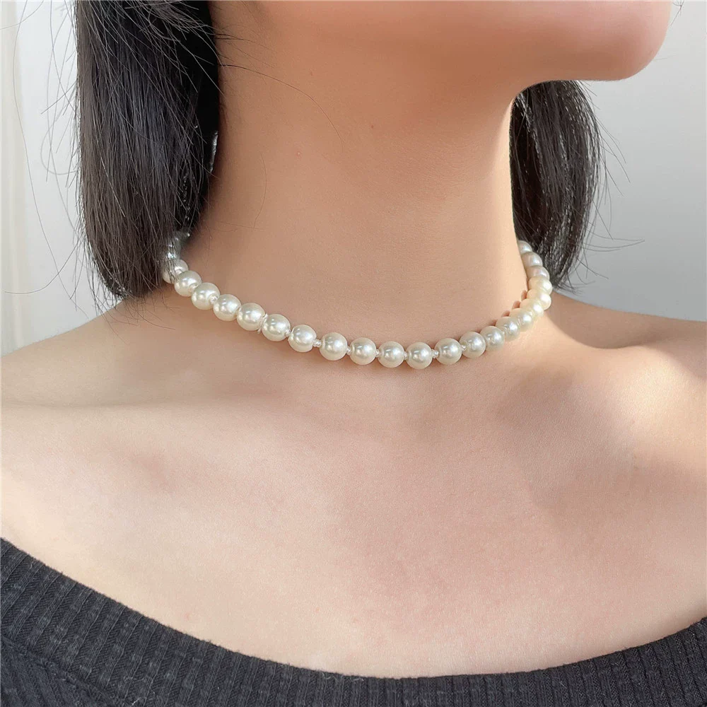 Wholesale Minimalist Geometric Pearl O Chain Handmade Clavicle Necklace Jewelry For Female