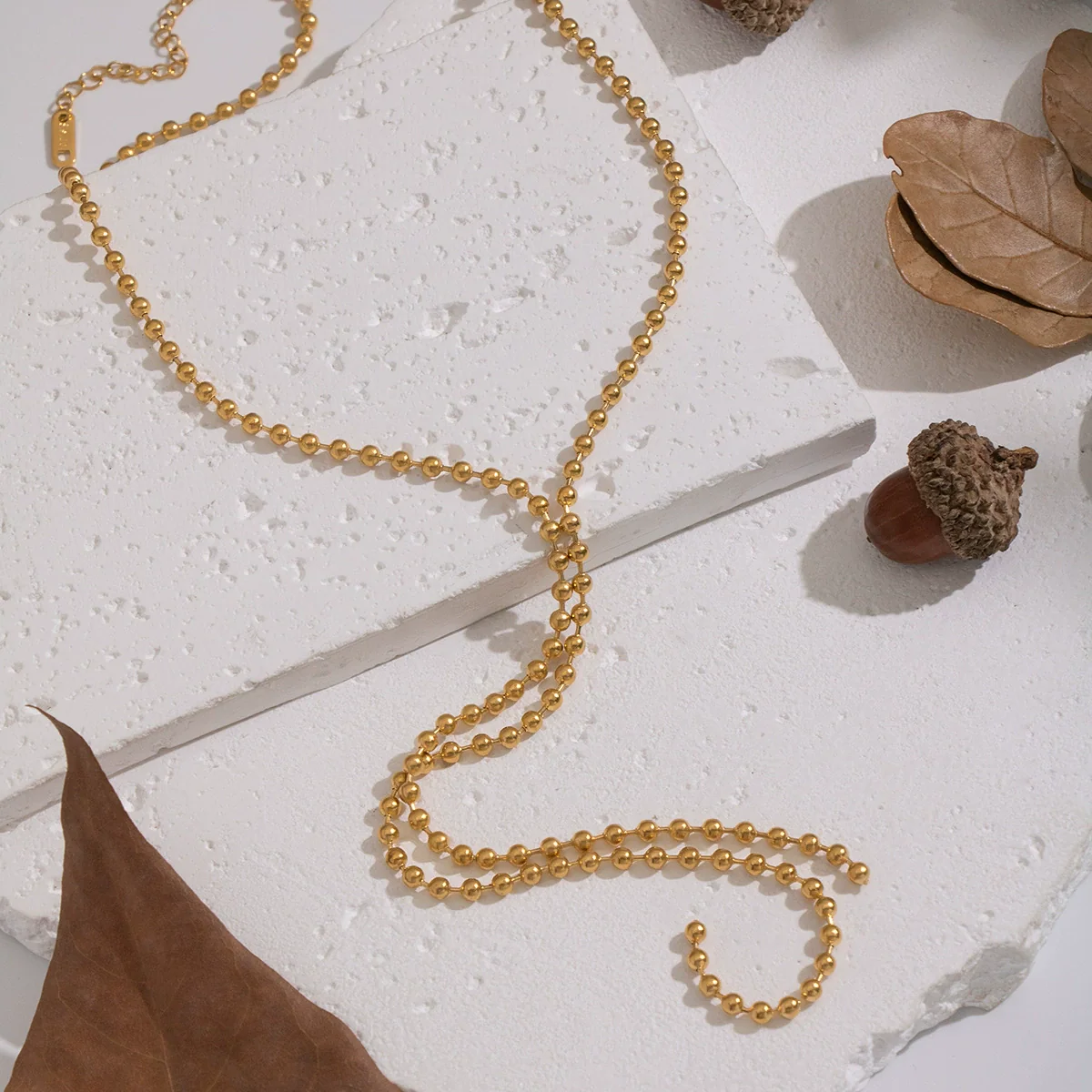 Wholesale Minimalist Geometric Round Bead Tassel Sweater Necklace For Women Stainless Steel 18K Real Gold Plated By Pvd Furnace Vacuum