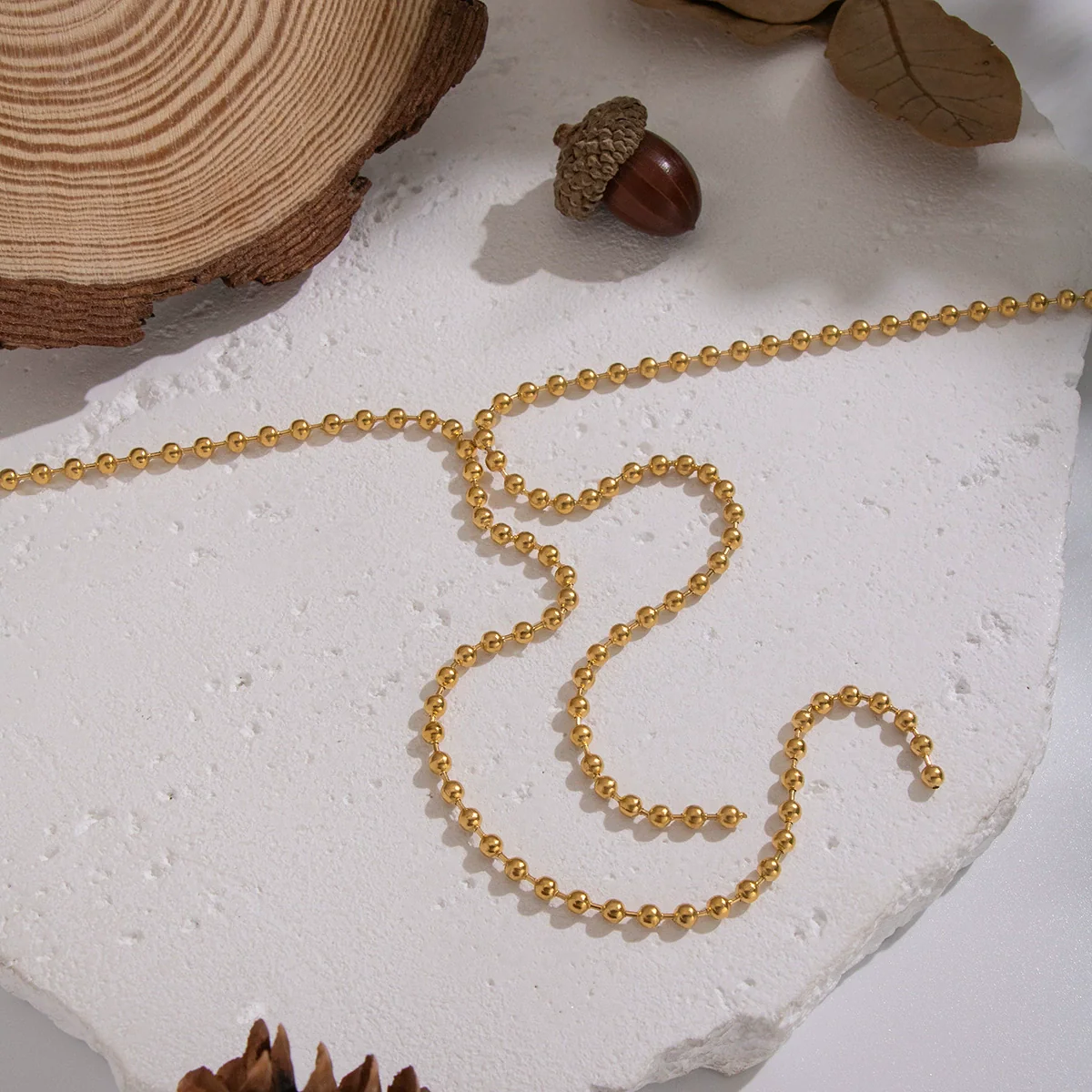 Wholesale Minimalist Geometric Round Bead Tassel Sweater Necklace For Women Stainless Steel 18K Real Gold Plated By Pvd Furnace Vacuum - Image 2