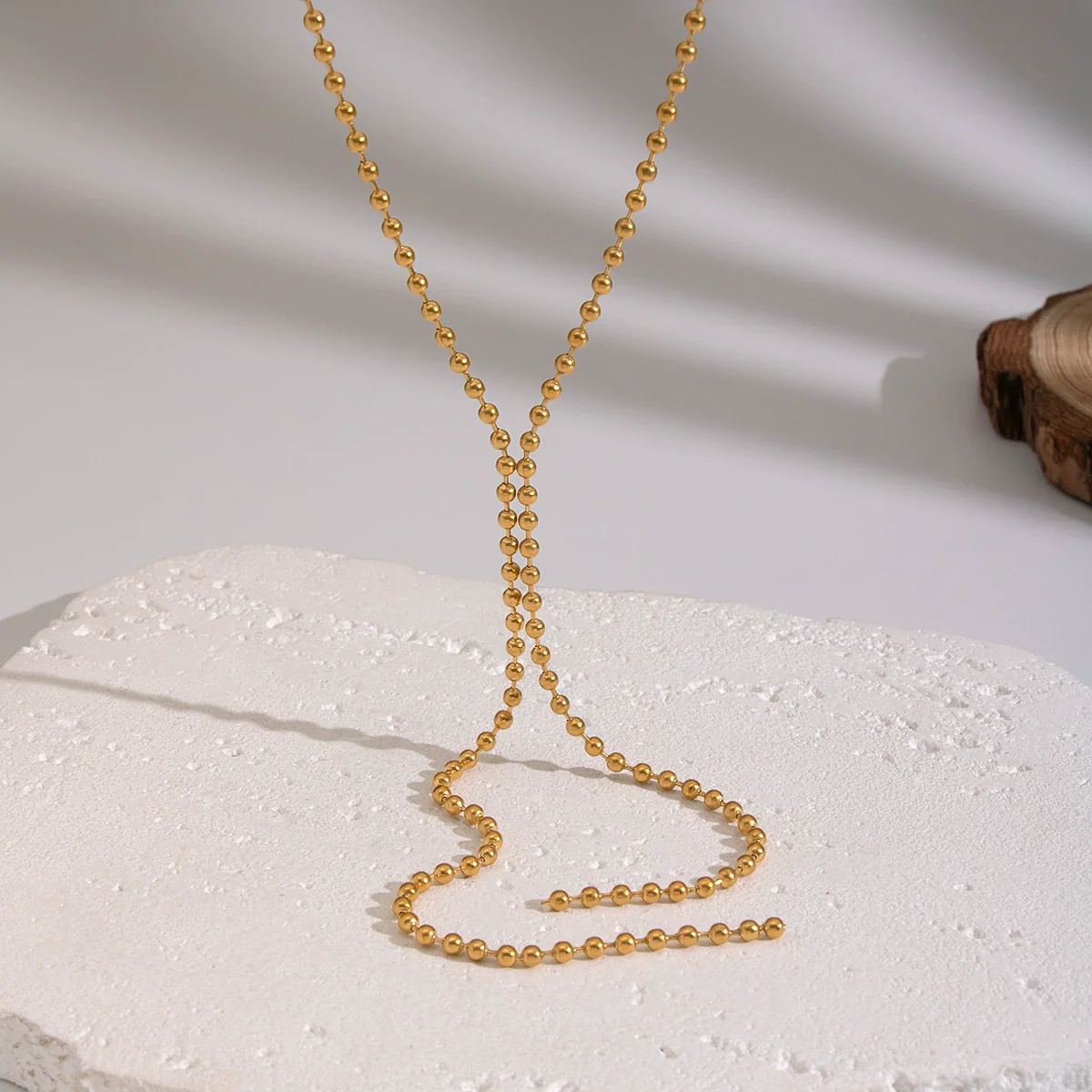Wholesale Minimalist Geometric Round Bead Tassel Sweater Necklace For Women Stainless Steel 18K Real Gold Plated By Pvd Furnace Vacuum - Image 4