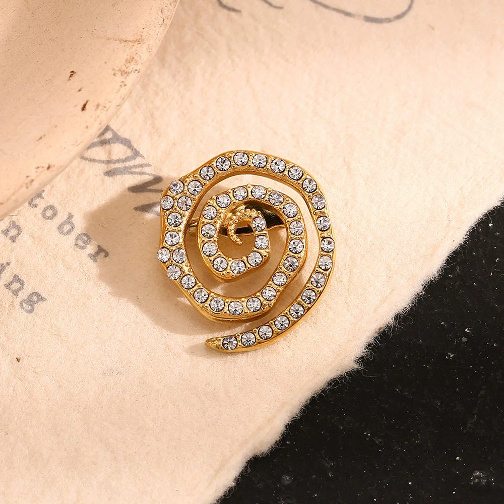 Wholesale Minimalist Geometric Stainless Steel Electroplated 18K Gold Micro Inlaid White Diamond Women's Chest Ornament Brooch - Image 3