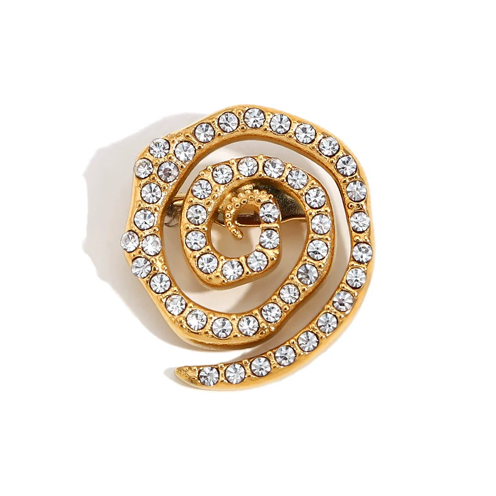Wholesale Minimalist Geometric Stainless Steel Electroplated 18K Gold Micro Inlaid White Diamond Women's Chest Ornament Brooch - Image 5