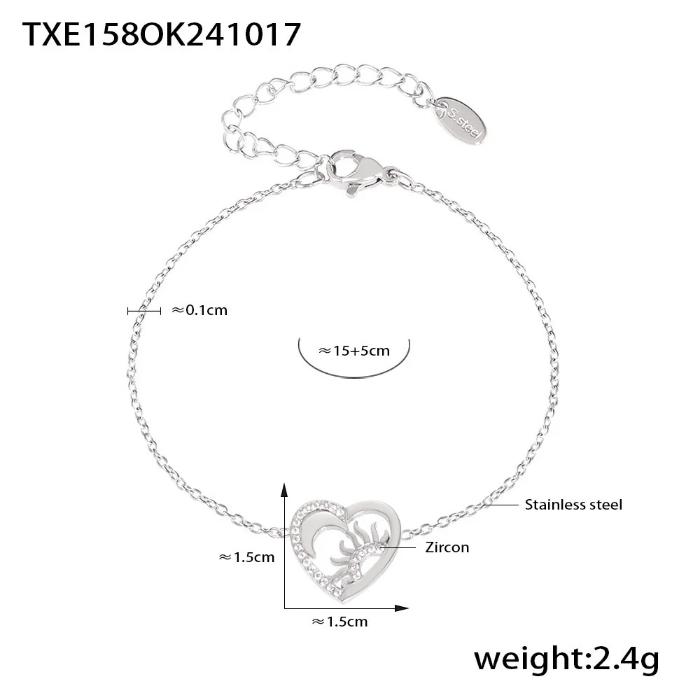 Wholesale Minimalist Geometric Stainless Steel Heartshaped Zircon Pendant Necklace And Bracelet Jewelry For Women With Electroplating - Image 9