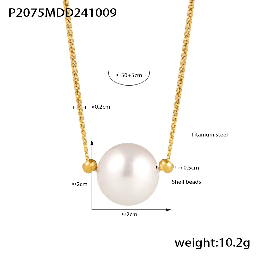 Wholesale Minimalist Geometric Titanium Steel And Shell Beads Single Large Bead Pendant Necklace With Electroplating For Women - Image 6