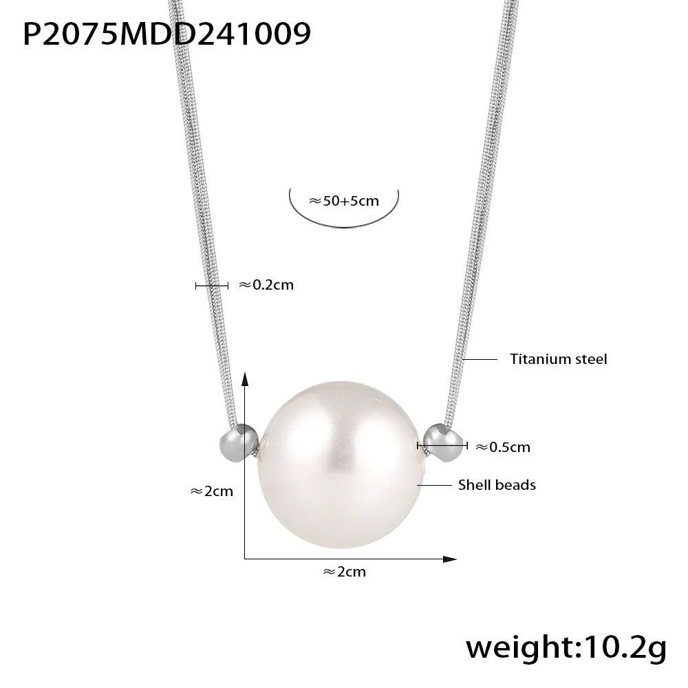 Wholesale Minimalist Geometric Titanium Steel And Shell Beads Single Large Bead Pendant Necklace With Electroplating For Women - Image 7