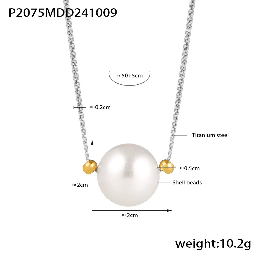 Wholesale Minimalist Geometric Titanium Steel And Shell Beads Single Large Bead Pendant Necklace With Electroplating For Women - Image 8