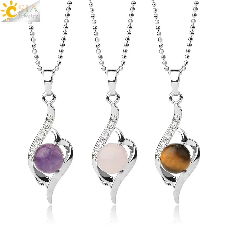 Wholesale Minimalist Heart Shaped Natural Crystal Stone And Zircon Silver Clavicle Pendant Necklace