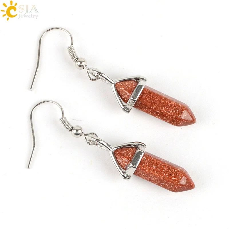 Wholesale Minimalist Natural Stone And Copper Accessories Hexagonal Prism Bullet Pendant Earrings - Image 10