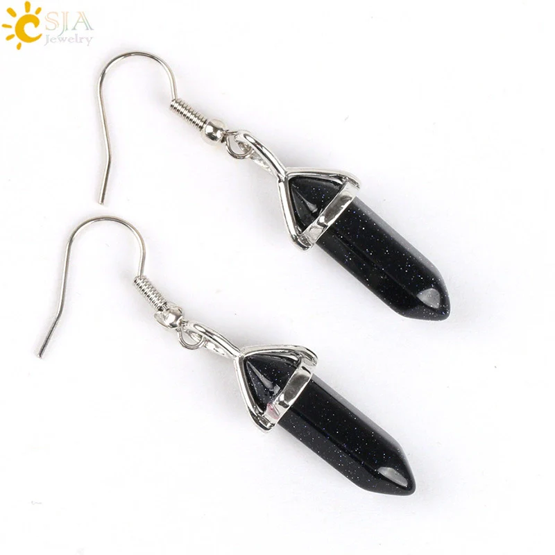 Wholesale Minimalist Natural Stone And Copper Accessories Hexagonal Prism Bullet Pendant Earrings - Image 11