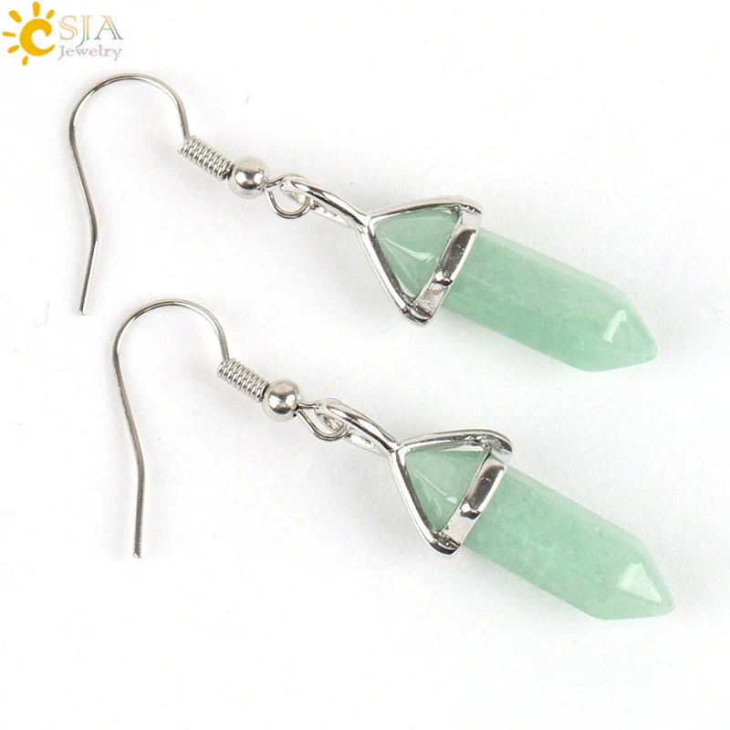 Wholesale Minimalist Natural Stone And Copper Accessories Hexagonal Prism Bullet Pendant Earrings - Image 12