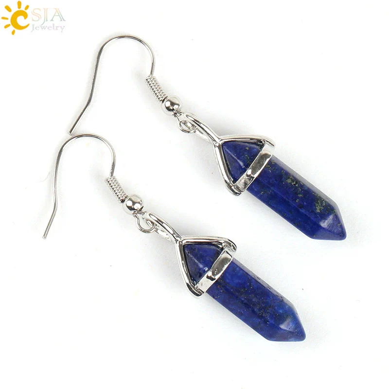 Wholesale Minimalist Natural Stone And Copper Accessories Hexagonal Prism Bullet Pendant Earrings - Image 13