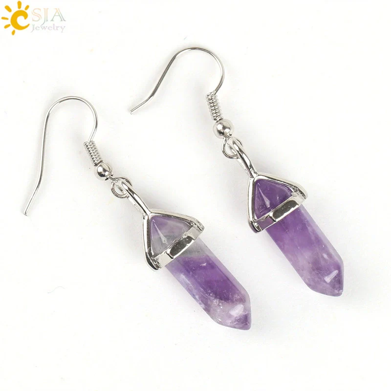 Wholesale Minimalist Natural Stone And Copper Accessories Hexagonal Prism Bullet Pendant Earrings - Image 14