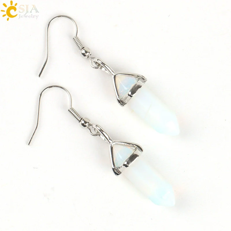 Wholesale Minimalist Natural Stone And Copper Accessories Hexagonal Prism Bullet Pendant Earrings - Image 15