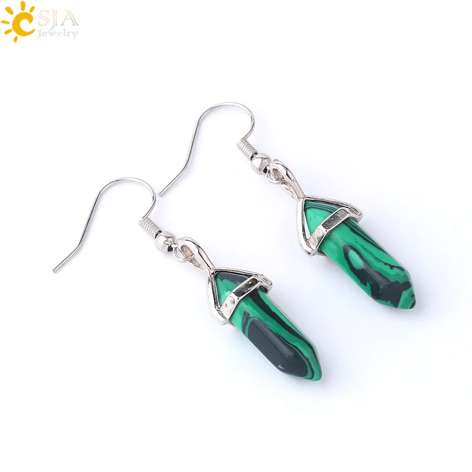 Wholesale Minimalist Natural Stone And Copper Accessories Hexagonal Prism Bullet Pendant Earrings - Image 16