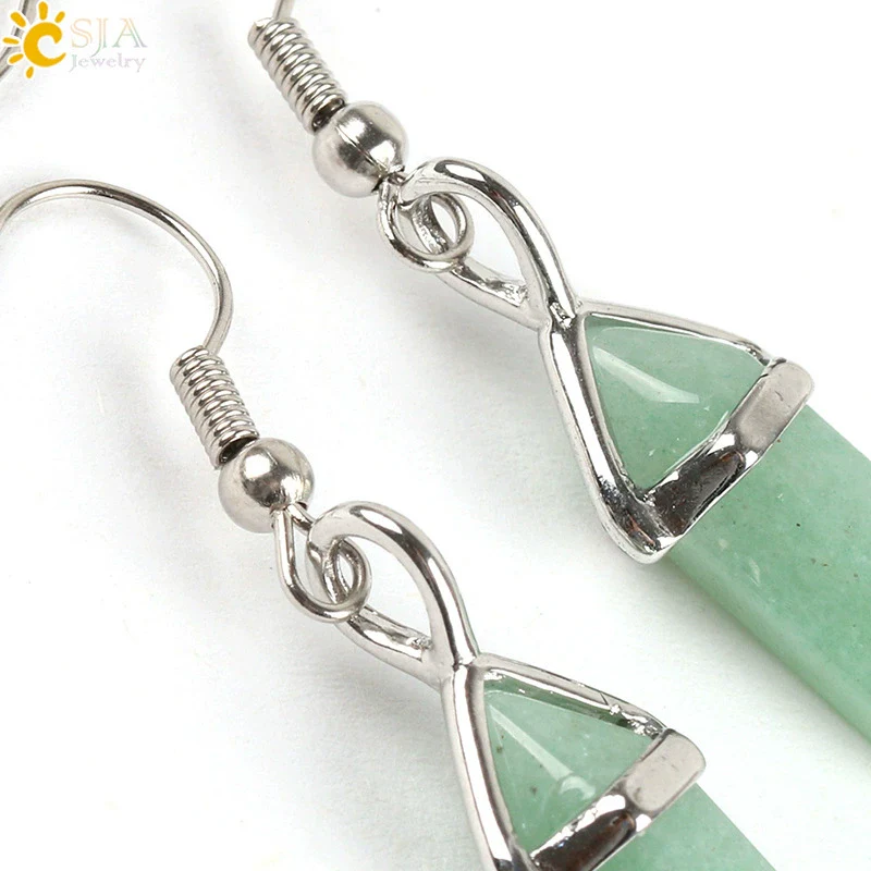 Wholesale Minimalist Natural Stone And Copper Accessories Hexagonal Prism Bullet Pendant Earrings - Image 3