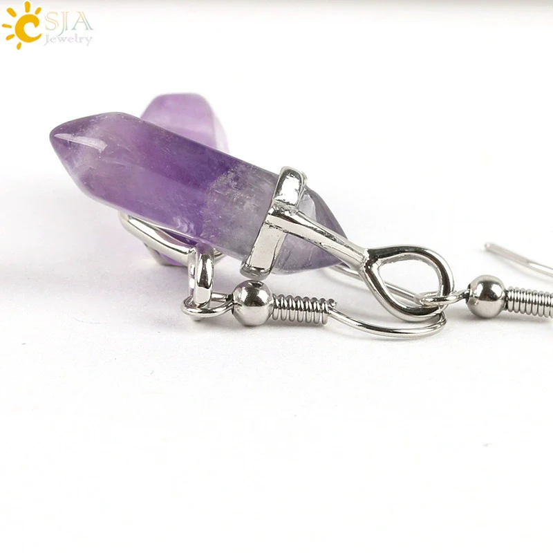 Wholesale Minimalist Natural Stone And Copper Accessories Hexagonal Prism Bullet Pendant Earrings - Image 4