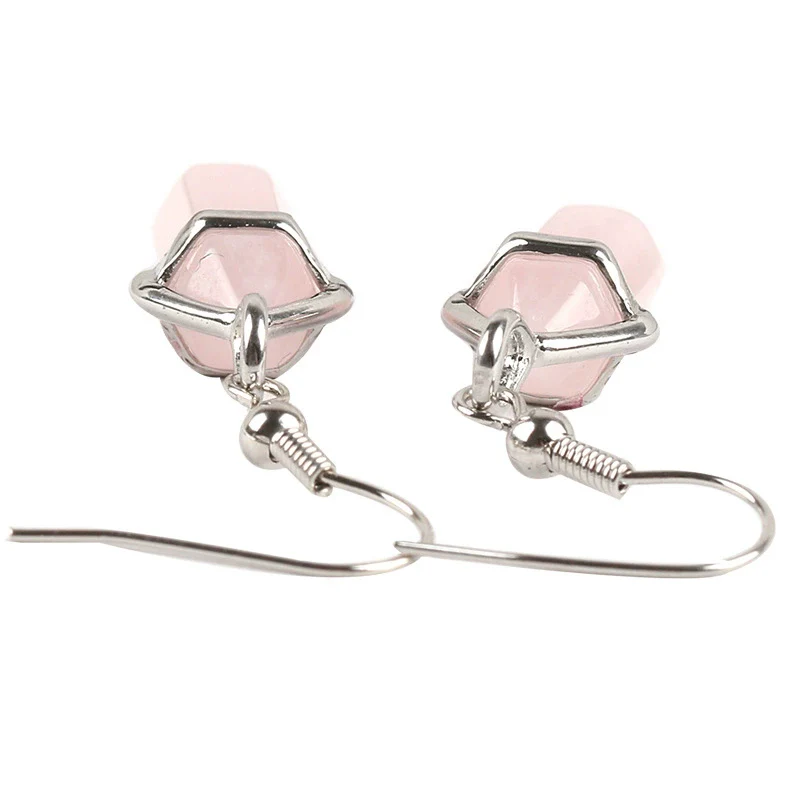 Wholesale Minimalist Natural Stone And Copper Accessories Hexagonal Prism Bullet Pendant Earrings - Image 5