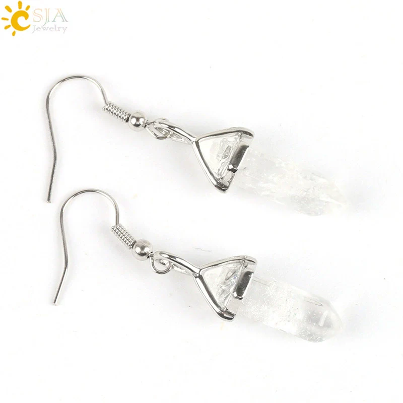 Wholesale Minimalist Natural Stone And Copper Accessories Hexagonal Prism Bullet Pendant Earrings - Image 6
