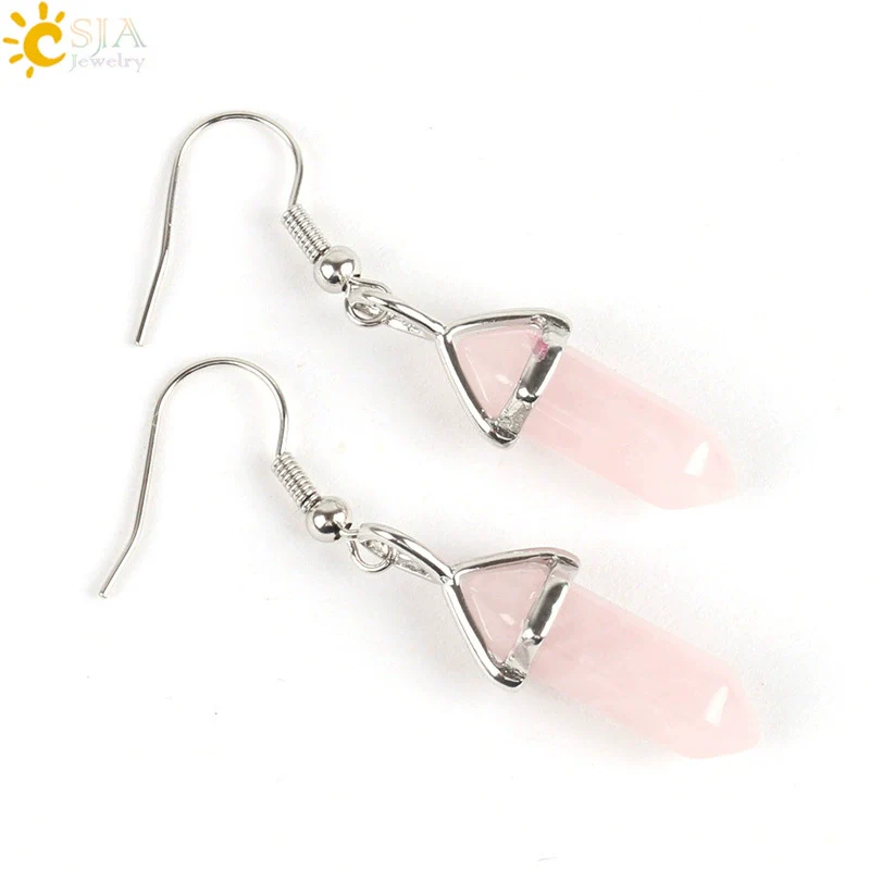 Wholesale Minimalist Natural Stone And Copper Accessories Hexagonal Prism Bullet Pendant Earrings - Image 7