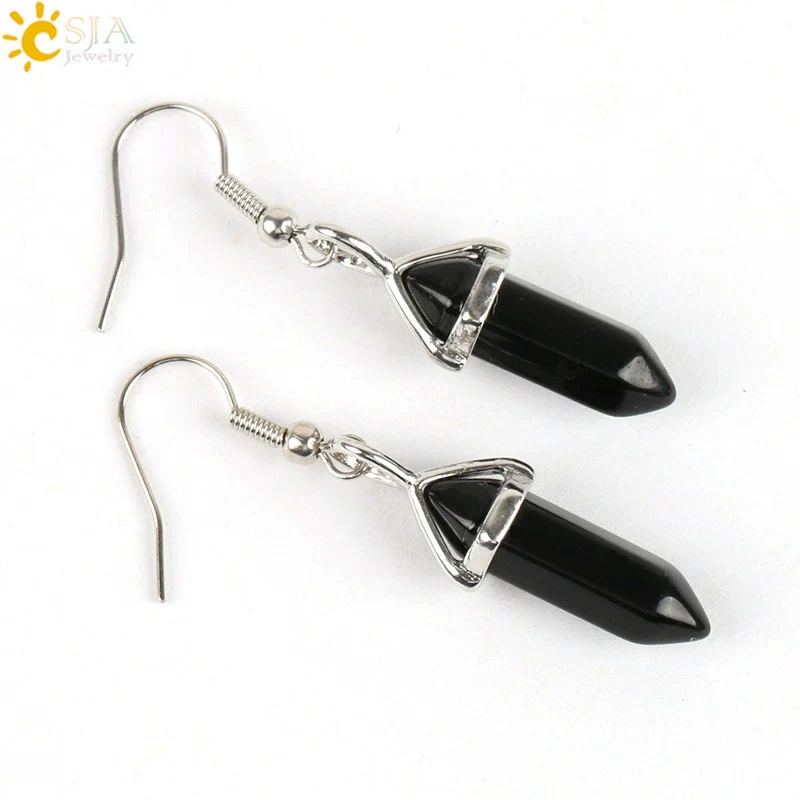 Wholesale Minimalist Natural Stone And Copper Accessories Hexagonal Prism Bullet Pendant Earrings - Image 8
