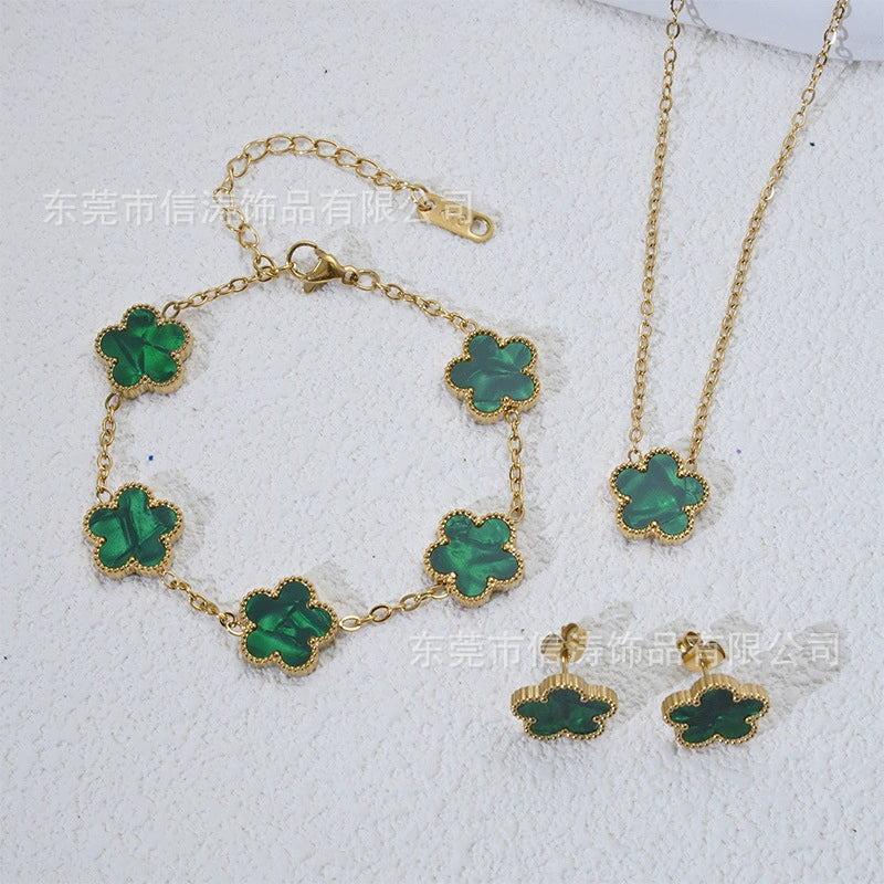 Wholesale Minimalist Plants And Flowers Style Titanium Steel 18K Electroplated Earrings Necklaces And Bracelets Set - Image 16