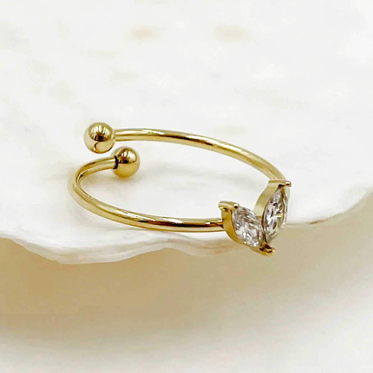 Wholesale Minimalist Stainless Steel Open Ring With Flower Leaves Fishtail Radish And Heart Shape Electroplated - Image 3