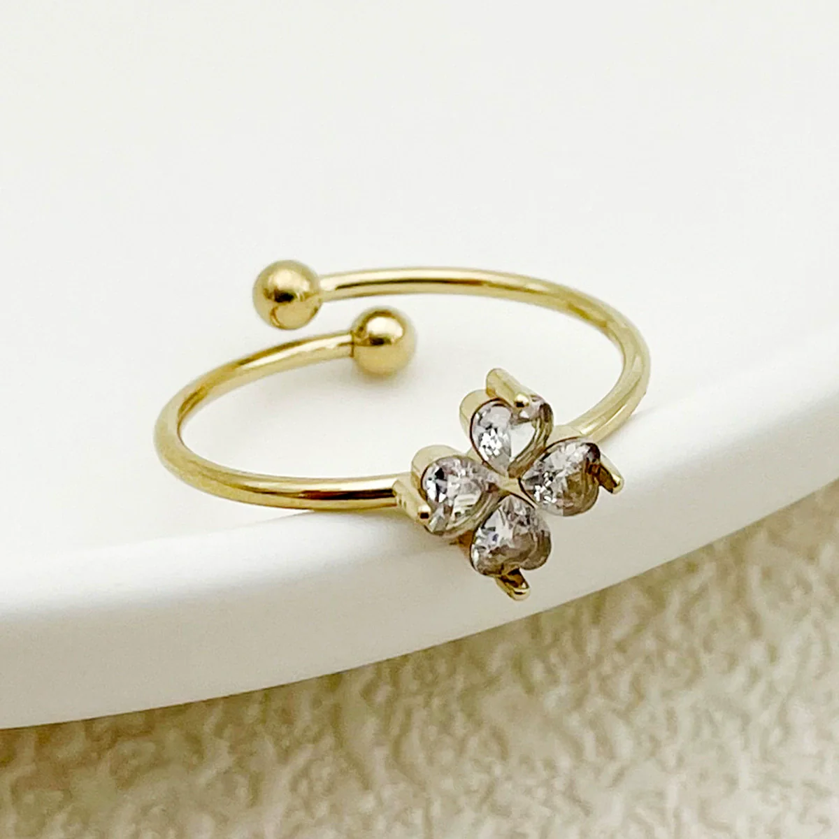 Wholesale Minimalist Stainless Steel Open Ring With Flower Leaves Fishtail Radish And Heart Shape Electroplated - Image 4