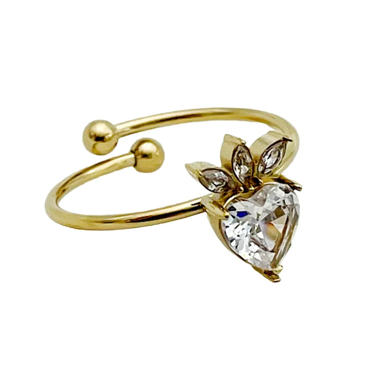 Wholesale Minimalist Stainless Steel Open Ring With Flower Leaves Fishtail Radish And Heart Shape Electroplated - Image 5