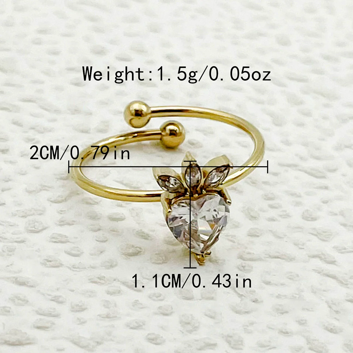 Wholesale Minimalist Stainless Steel Open Ring With Flower Leaves Fishtail Radish And Heart Shape Electroplated - Image 7