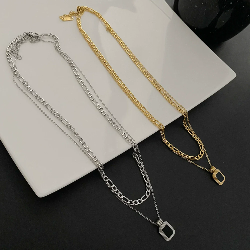 Wholesale Minimalist Titanium Steel Geometric Doublelayer Necklace For Women Light Luxury Water Chain Design