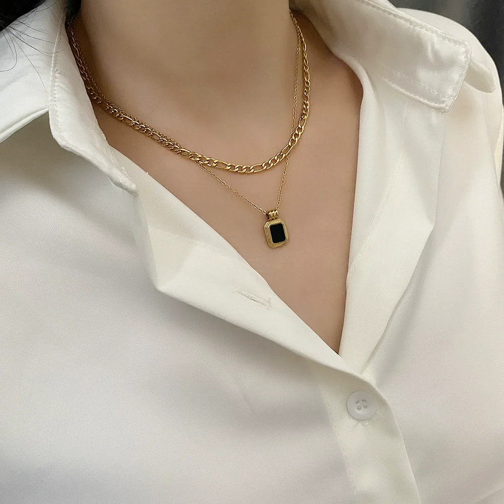 Wholesale Minimalist Titanium Steel Geometric Doublelayer Necklace For Women Light Luxury Water Chain Design - Image 2