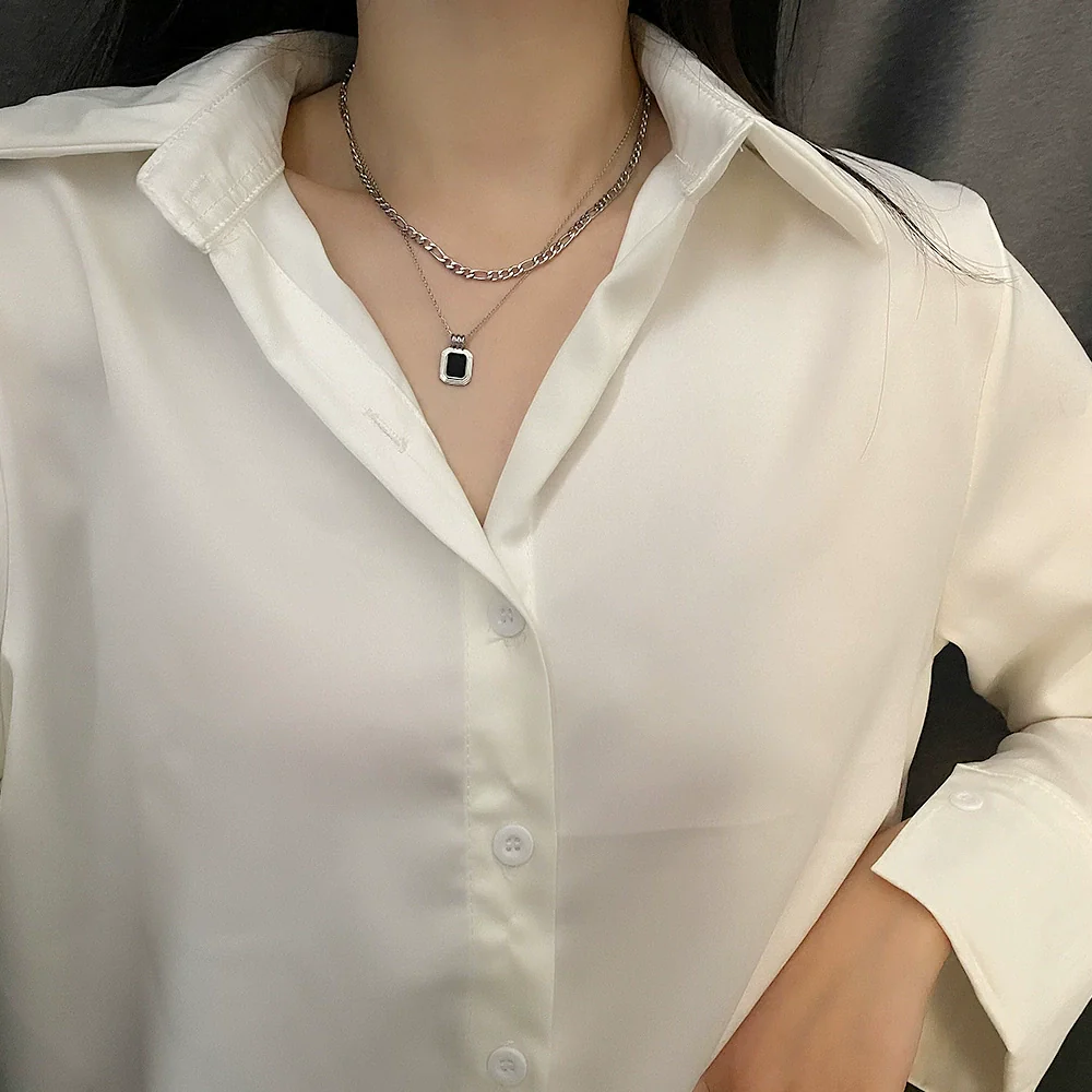 Wholesale Minimalist Titanium Steel Geometric Doublelayer Necklace For Women Light Luxury Water Chain Design - Image 4