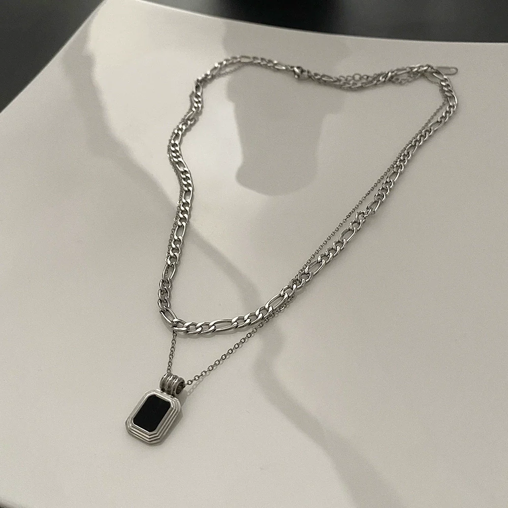 Wholesale Minimalist Titanium Steel Geometric Doublelayer Necklace For Women Light Luxury Water Chain Design - Image 7
