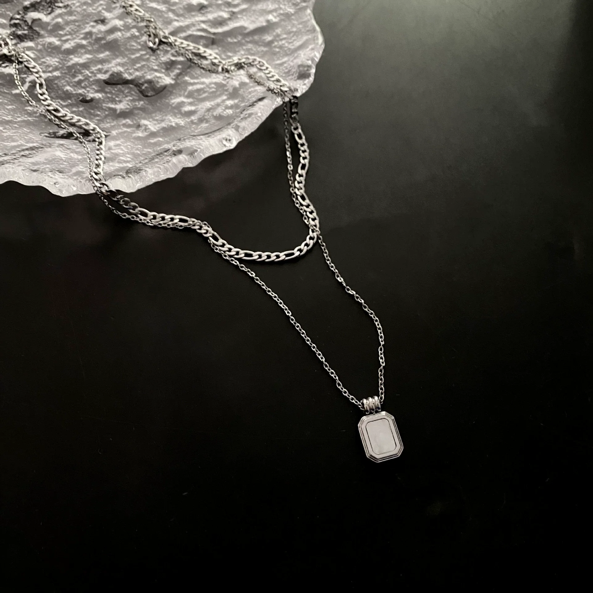 Wholesale Minimalist Titanium Steel Geometric Doublelayer Necklace For Women Light Luxury Water Chain Design - Image 8