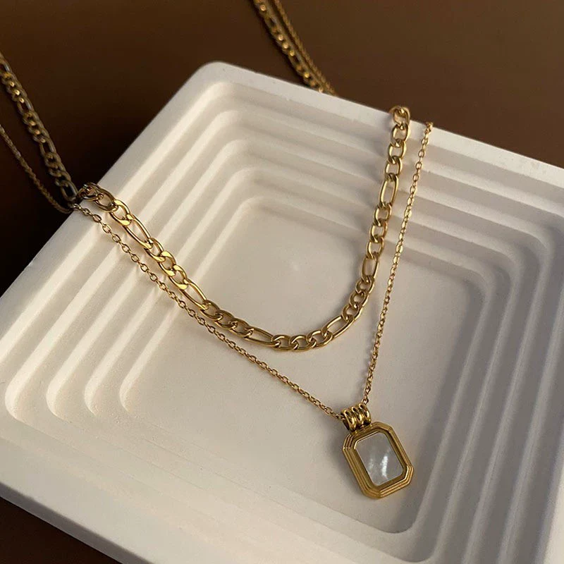 Wholesale Minimalist Titanium Steel Geometric Doublelayer Necklace For Women Light Luxury Water Chain Design - Image 9