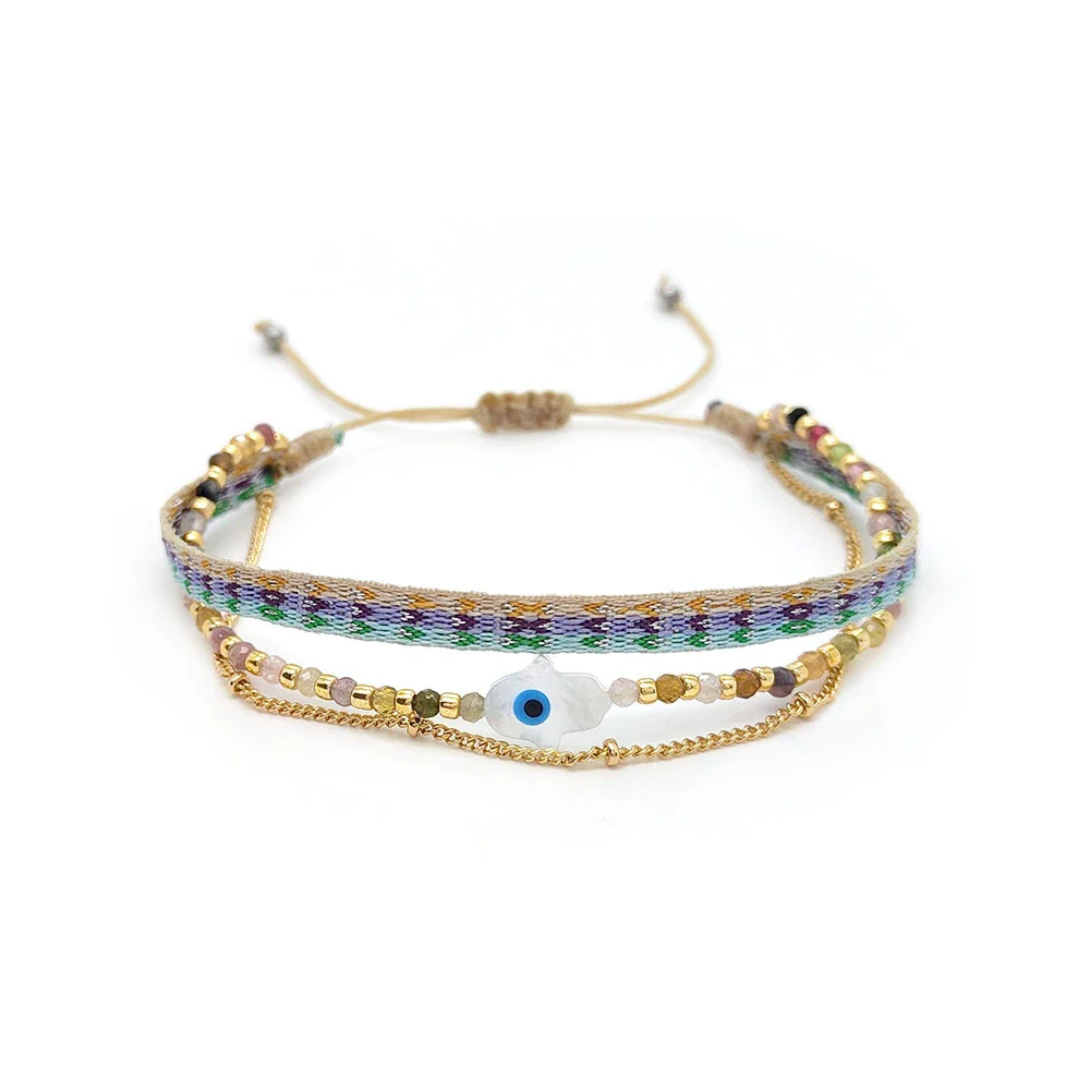 Wholesale Mixed Material Handwoven Geometric Lucky Devil's Eye Women's Bracelet - Image 5