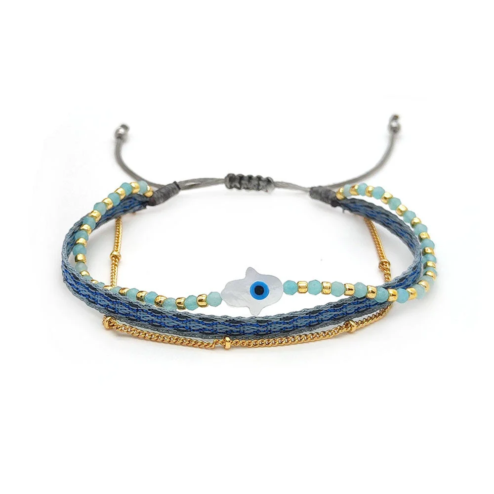 Wholesale Mixed Material Handwoven Geometric Lucky Devil's Eye Women's Bracelet - Image 8