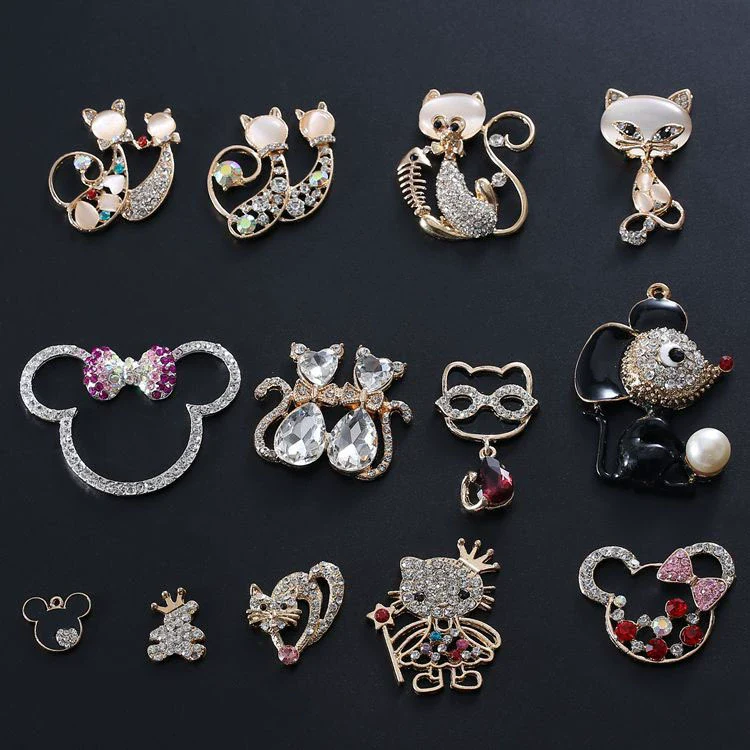 Wholesale Mobile Phone Shell Accessories Alloy Rhinestone Diamond With Cat Head Fox Pattern Electroplated