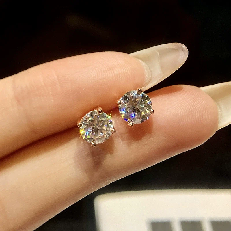 Wholesale Moissanite 925 Sterling Silver Geometric Earrings For Women With Four Claw Setting And Electroplating Treatment - Image 4