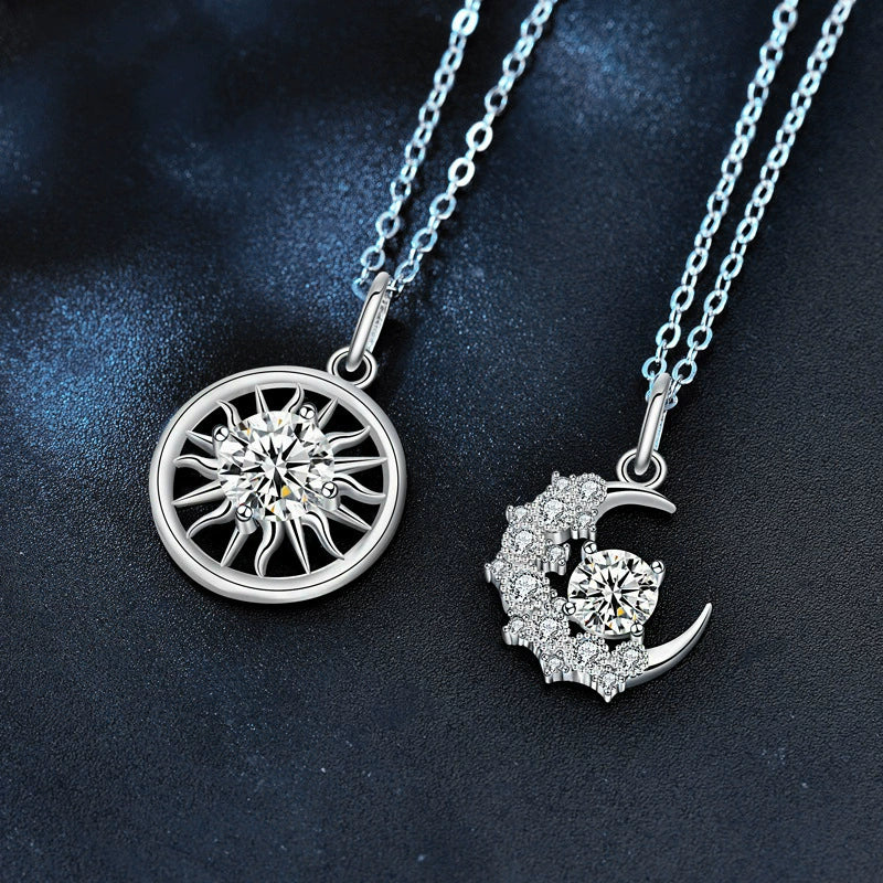 Wholesale Moissanite 925 Sterling Silver Geometric Style Couple Clavicle Pendant Necklace - Image 2