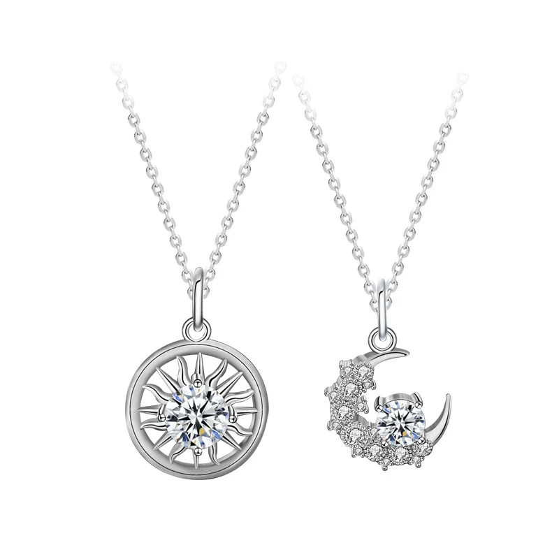 Wholesale Moissanite 925 Sterling Silver Geometric Style Couple Clavicle Pendant Necklace - Image 3