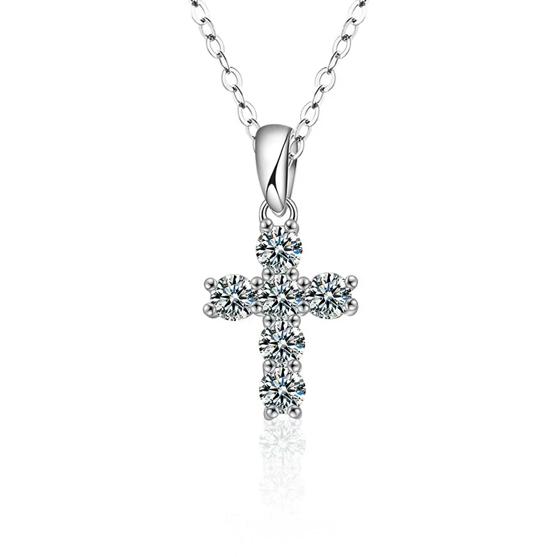 Wholesale Moissanite And 925 Sterling Silver Geometric Cross Pendant Necklace For Women With Minimalist Design - Image 4