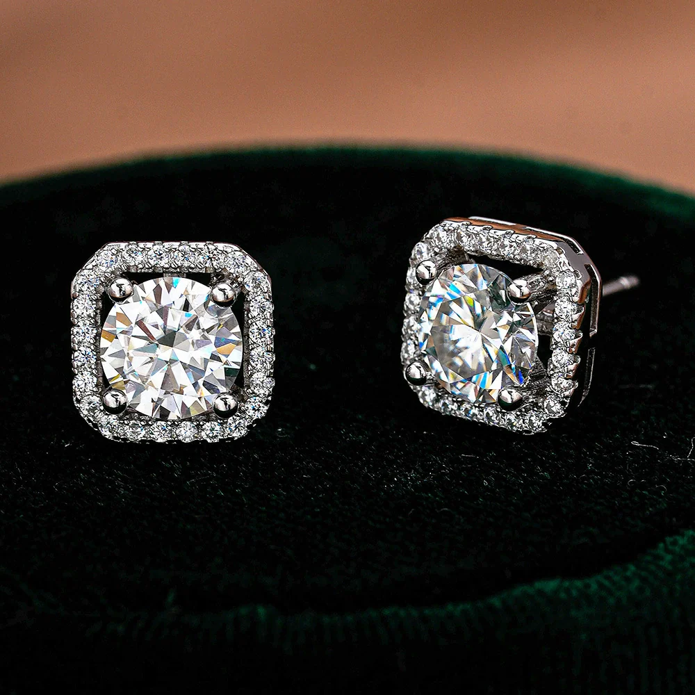 Wholesale Moissanite Earrings Silver S925 Luxury Square Geometric Diamond Design Jewelry Accessories