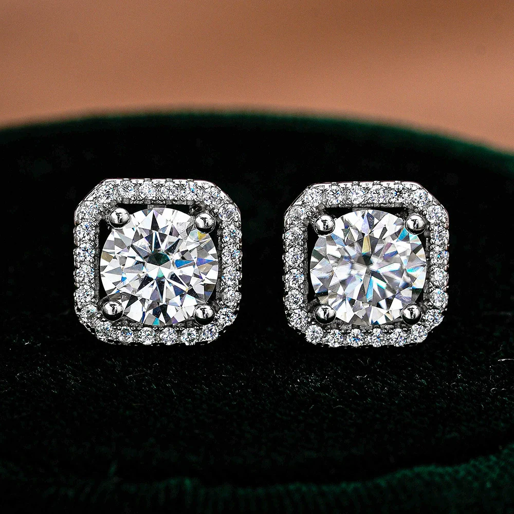Wholesale Moissanite Earrings Silver S925 Luxury Square Geometric Diamond Design Jewelry Accessories - Image 2