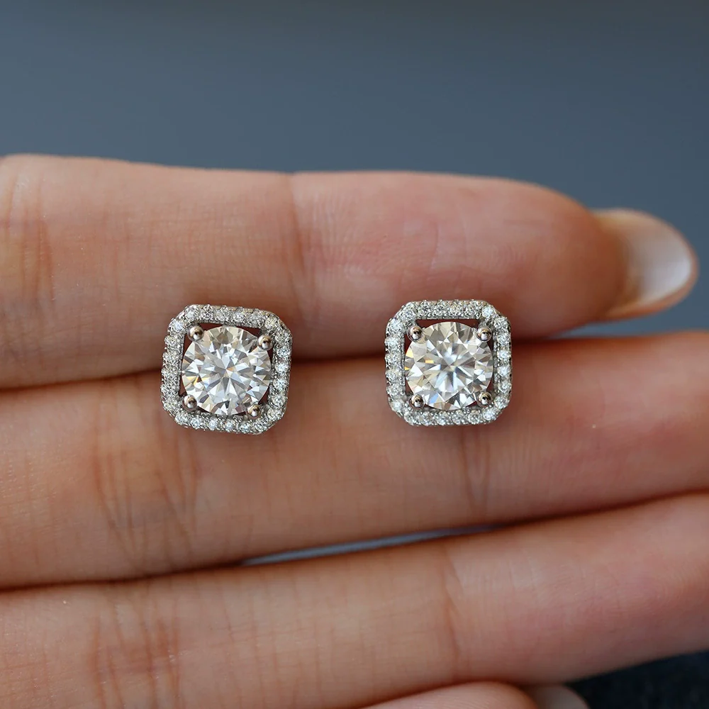 Wholesale Moissanite Earrings Silver S925 Luxury Square Geometric Diamond Design Jewelry Accessories - Image 4