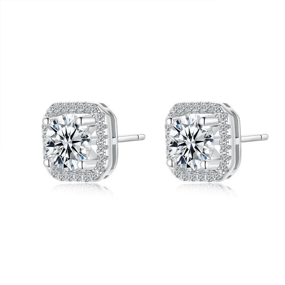 Wholesale Moissanite Earrings Silver S925 Luxury Square Geometric Diamond Design Jewelry Accessories - Image 5