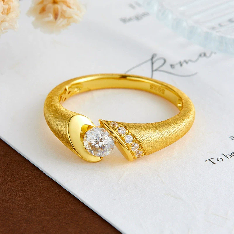 Wholesale Moissanite Geometric Ring S925 Silver 18K Gold Plated Brushed Unisex Jewelry Accessories - Image 2