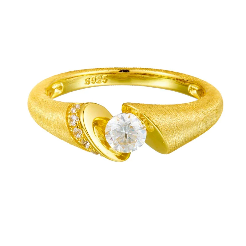 Wholesale Moissanite Geometric Ring S925 Silver 18K Gold Plated Brushed Unisex Jewelry Accessories - Image 4