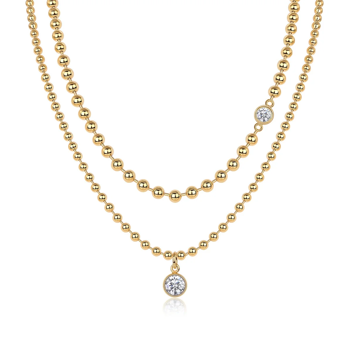 Wholesale Moissanite Inlaid Geometric Style S925 Silver Ball Chain Necklace