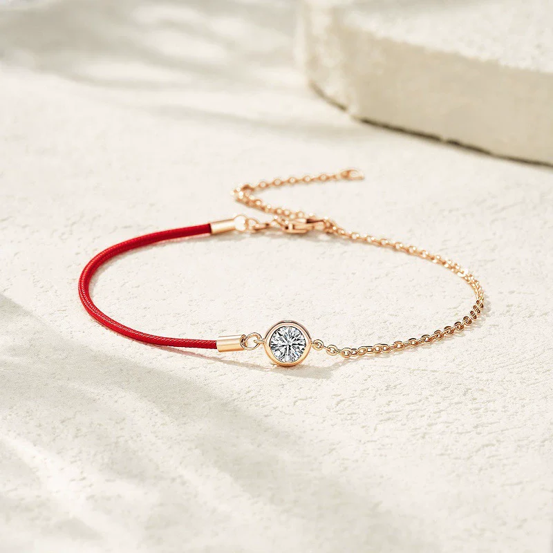 Wholesale Moissanite Inlaid Geometric Style S925 Silver Women's Bubble Red Rope Bracelet - Image 3